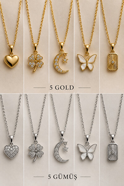 PURE BERRY 10LU KARMAŞIK SET 5 GOLD - 5 GÜMÜŞ KOLYE KARMAŞIK GÖNDERİLİR