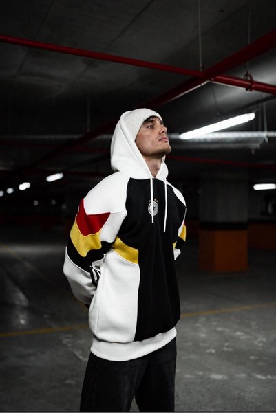 KUN SPORTSWEAR هودي سويت شيرت فاخر من مجموعة ريترو بمقاس كبير للجنسين