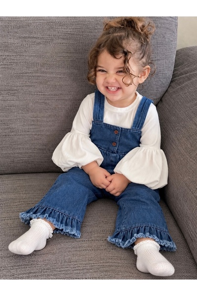 Jammybaby Palazzo Jean Kot Salopet Tulum %100 Pamuk Likralı Ribana Balon Bluz...