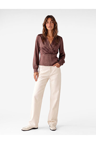 Koton Long Sleeve Corset-Look Double-Breasted Satin Blouse