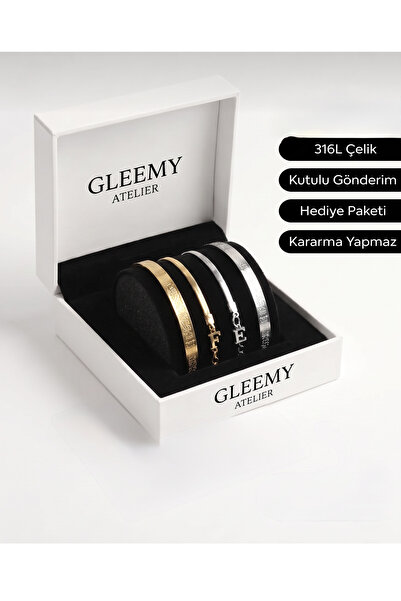Gleemy accesories Ayetel Kursili Letter Bracelet 2-Piece Pair for Lovers Stee...