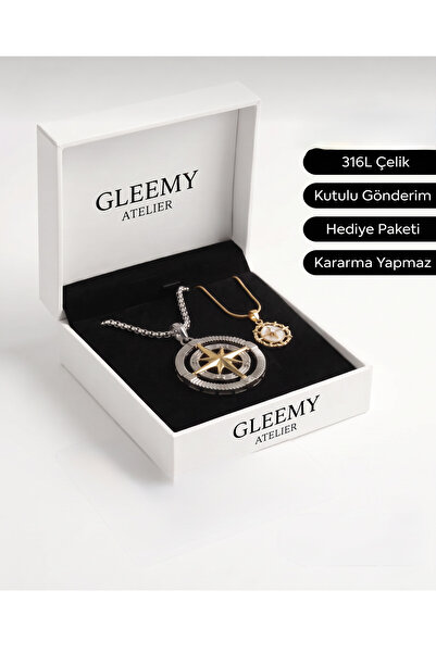 Gleemy accesories Birlikte Aynı Yöne – İki Renkli (Gold & gümüş) Pusula Kolye...