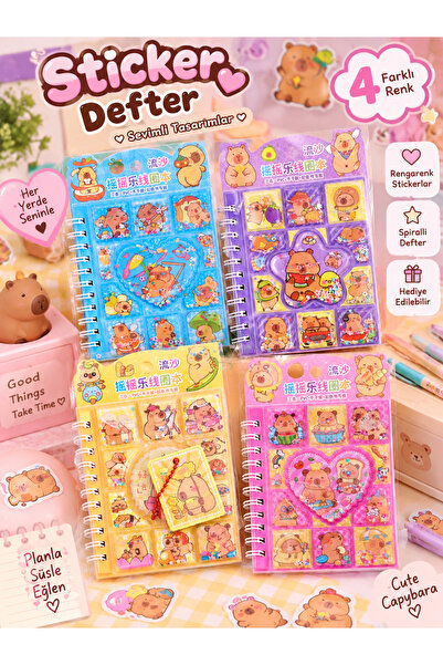 ÖZ OFİS Capybara Kapibara 3D Sulu Kapak Sticker Defter 8 Sayfa Sticker 30 Say...