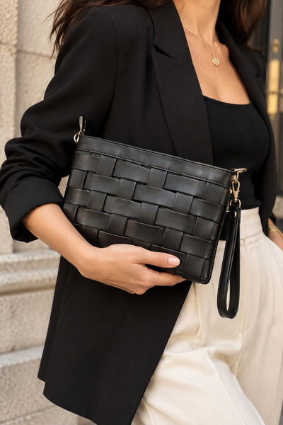 seraptakidunyasi Kadın Örgü Desenli Portföy Clutch Çanta | Ayarlanabilir Çapr...