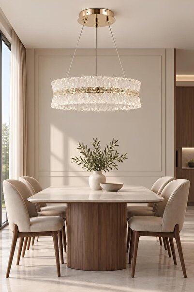 Elvora Home Modern (PREMIUM) Gold Sarkıt Avize Kasa Üç Renk LEDli Lüx Avize 88W