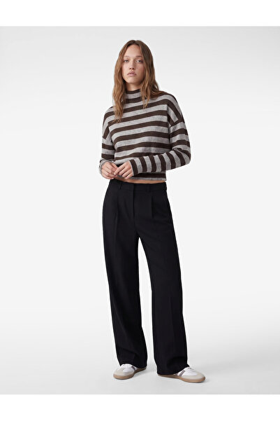 Koton Soft Textured Stand Collar Long Sleeve Striped T-Shirt
