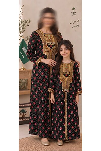 ISHRAQAT AL-AMAL فستان طويل باكمام شعبي ووطني ومناسب للبنات والكبار ومناسب لليوم الوطني