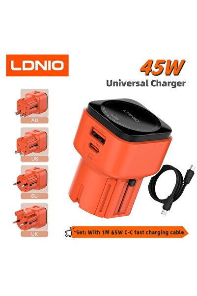 Choice Universal Plug Orange with black LDNIO PD 45W Turbo Charger Type C Fas...