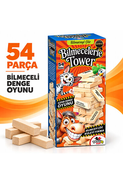 TOTTERİQ Bilmecelerle tower cezalı jenga keyifli denge oyunu 54 parça
