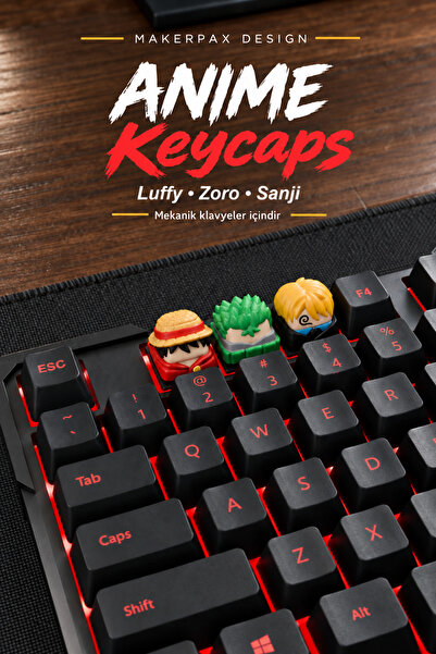 Makerpax Anime Keycaps 3'lü Set Luffy, Zoro ve Sanji - Mekanik Klavye Tuş Takımı