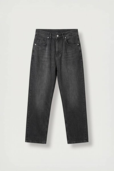 ablukaonline Erkek Baggy Yıkamalı Düz Paça Jean Pantolon Siyah