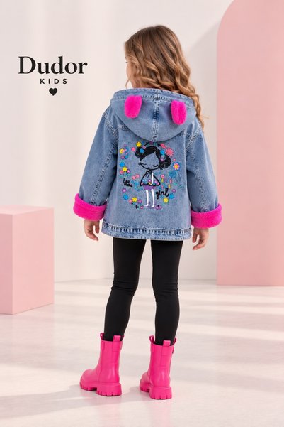 DUDOR KİDS Girl's Seasonal Hooded Denim Coat