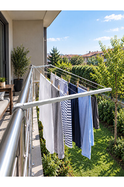 etepzo Yuvarlak Çamaşır Askılık Demiri Balkon Boru Tipi 55cm + Hediye Çelik P...