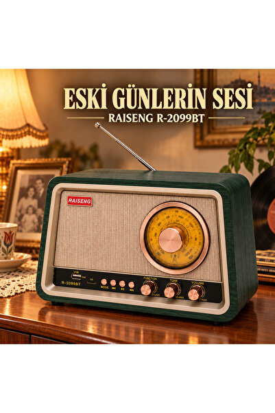 Dexxony R-2099BT Büyük Boy Retro Nostaljik Radyo Ahşap Şarjlı Bluetooth Hopar...