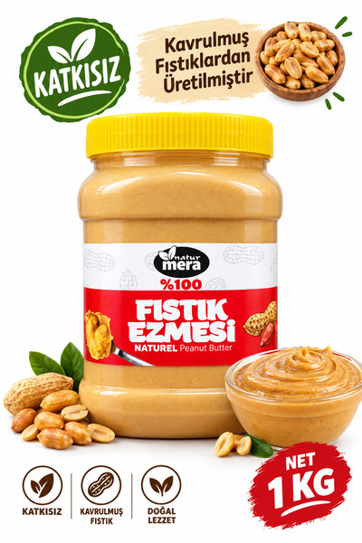 naturmera %100 Saf Şeker Ilavesiz Fıstık Ezmesi 1000 G
