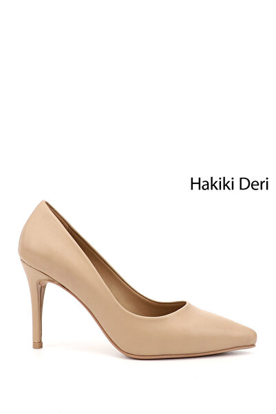 GÖNDERİ(R) Women's Nude Platinum Pointed Toe Thin Heeled Genuine Leather Stil...