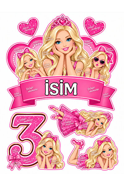 telaşe memuru İSİMLİ - 3 Yaş Barbie Pasta Süsü - Pasta Resmi ve Pasta Baskısı...