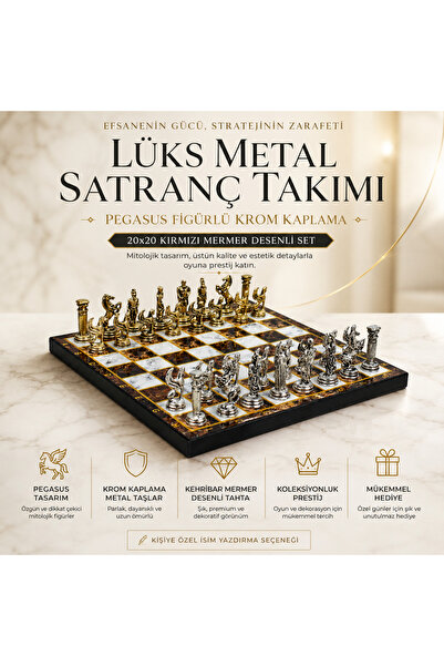 e-life shop Luxury Metal Chess Set with Pegasus Horse Figure, Chrome Plated, ...