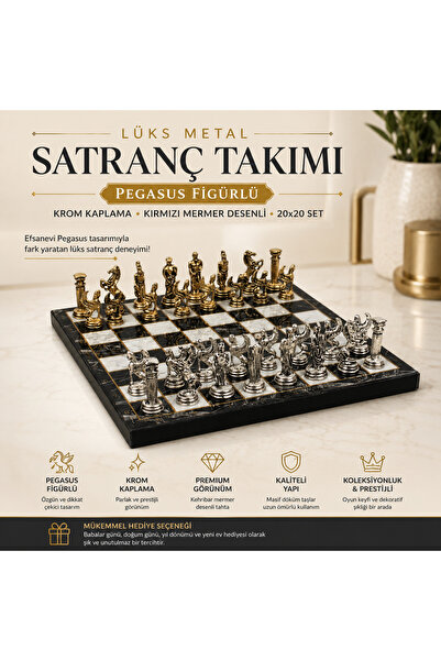 e-life shop Luxury Metal Chess Set Chrome Plated Pegasus Horses & Classic Mar...