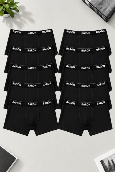 SİERNA 10 pieces of men's black economical cotton lycra boxer shorts