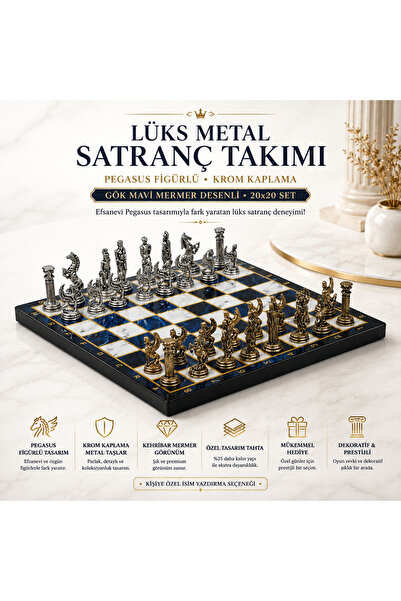 e-life shop Luxury Metal Chess Set Chrome Plated Pegasus Horses & Sky Blue Ma...