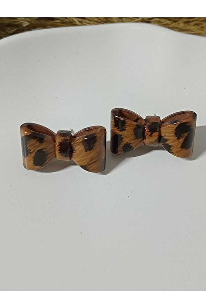 mos&more Leopar Tasarım Kurdele Fiyonk Kadın Küpe