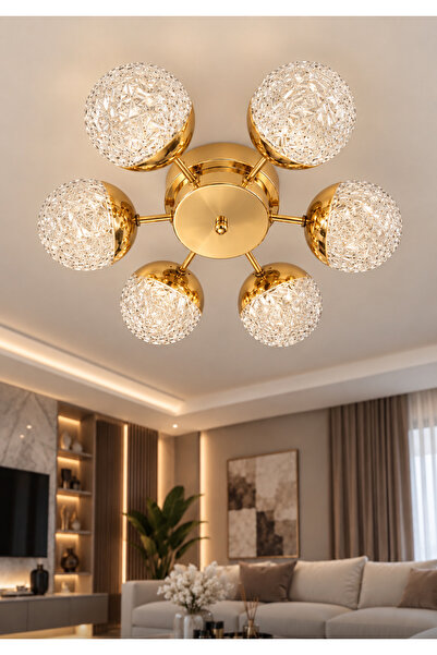 Lüxev Lighting Mia Model Gümüş 6"lı Ledli 3 Renk Modu Kristal Salon Mutfak Ya...