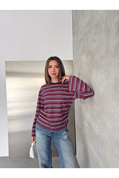 barbes Kadın Çizgili Uzun Kollu Sweatshirt