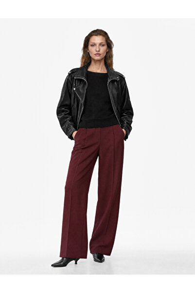 Koton High Waist Viscose Blend Pleated Palazzo Trousers with Pockets