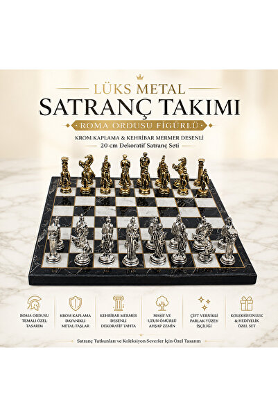 e-life shop Luxury metal chess set with roman army figures, chrome plated bla...
