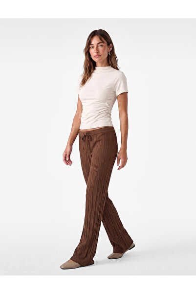 Koton Viscose Blended Textured Spanish Flare Knitwear Trousers with Tie Waist