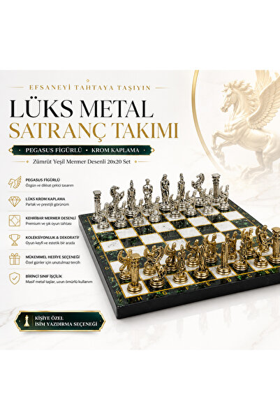 e-life shop Luxury metal chess set with pegasus horse figure, chrome plated, ...