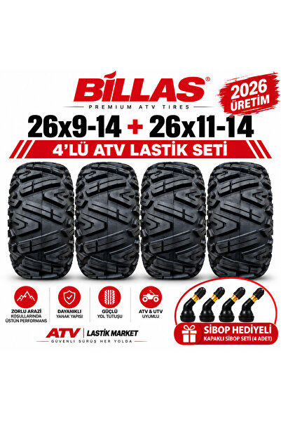 Billas 26x9-14 26x11-14 ATV Lastik Seti 4 Adet 6PR Tubeless