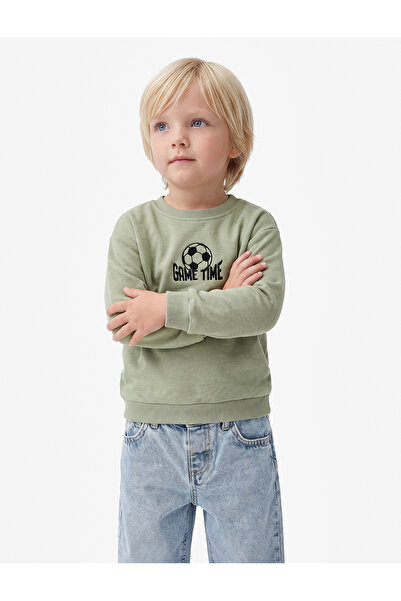 Koton Football Themed Embroidered Long Sleeve Crew Neck Cotton Sweatshirt