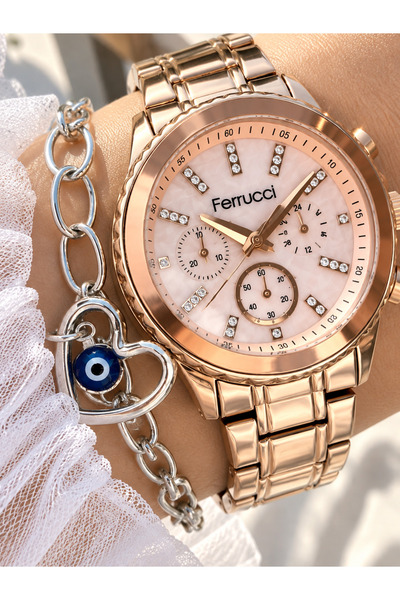 Ferrucci Rose Gold Renk ,Çelik Kordon, Su Geçirmez Garantili, Kadın Kol Saati...