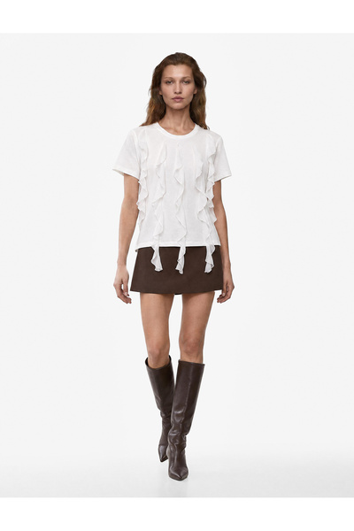 Koton Cotton Short Sleeve Crew Neck Ruffle T-Shirt