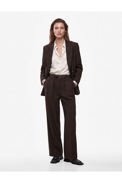 Koton High Waist Wide Leg Pleated Pants with Belted Pockets