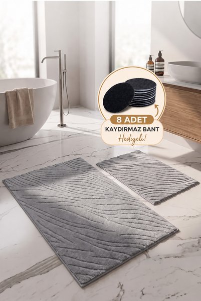 neşe home collection Banyo Paspas Seti 2'li | Makinede Yıkanabilir | Leke Tutmaz Klozet Takımı 60x100-40x60cm