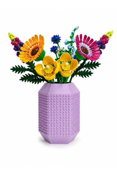 Maflen Lego Çiçek Uyumlu Özel Tasarım Büyük Dekoratif Vazo Biyoplastik Pastel...