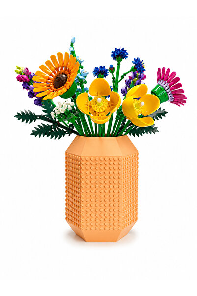 Maflen Lego Çiçek Uyumlu Özel Tasarım Büyük Dekoratif Vazo Biyoplastik Pastel...