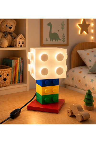 Özel3DBaskılar LEGO tasarımlı çocuk odası gece lambası- dekoratif masa lambası
