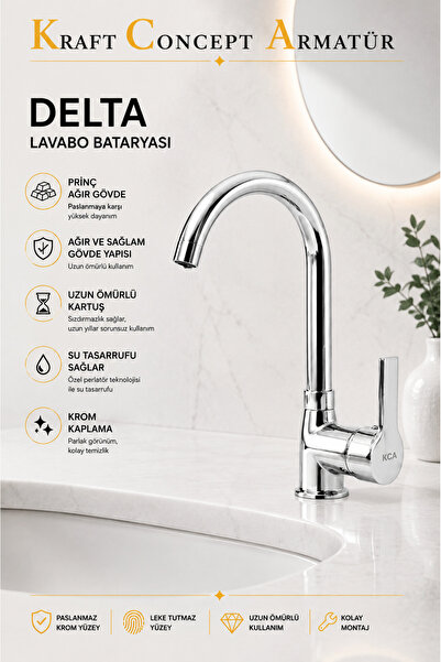 Kraft Consept Armatür Delta Lavabo Bataryası %100 Prinç