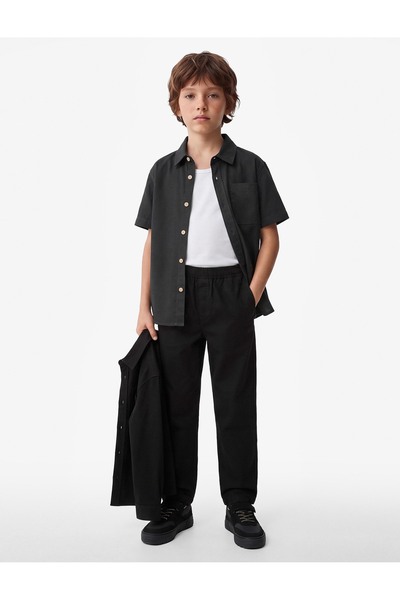 Koton Cotton Comfortable Fit Gabardine Trousers with Elastic Waist and Pockets