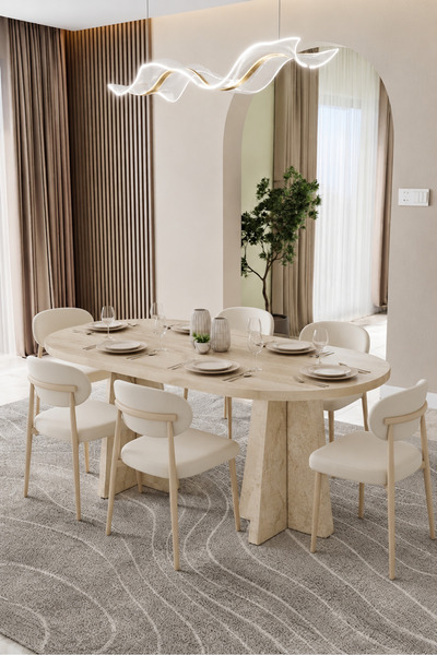 UZMHOME 90 x 160 Traverten Yemek Odası Takımı Mutfak Masası Takımı Salon Takımı