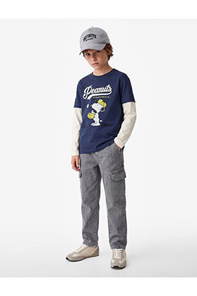 Koton Snoopy Cotton Long Sleeve Crew Neck Licensed T-Shirt