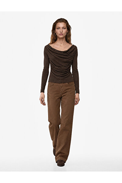 Koton Asymmetric Collar Long Sleeve Gathered Blouse