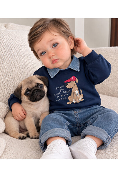 Bolly Baby Polo Yaka Sevimli Köpek Baskılı Sök Tak Yaka Likralı Kot Pantolon ...