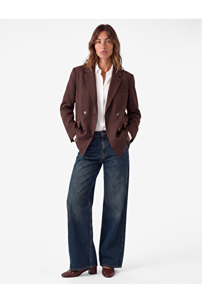 Koton Long Sleeve Pocketed Viscose Blend Buttoned Oversize Double Breasted Co...