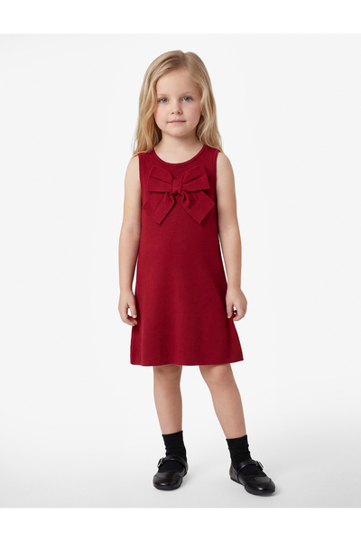 Koton Bowknot Crew Neck Loose Fit Viscose Blend Knitwear Sleeveless Gilet Dress
