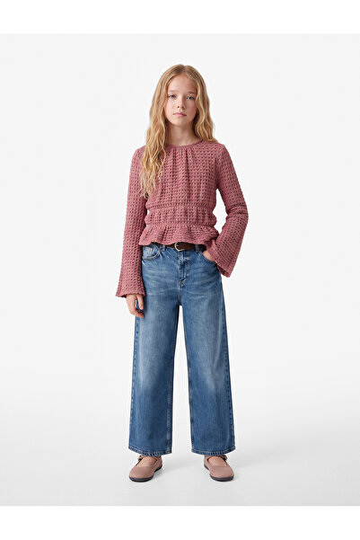 Koton Long Spanish Sleeve Elastic Detail Wraparound Crew Neck Blouse